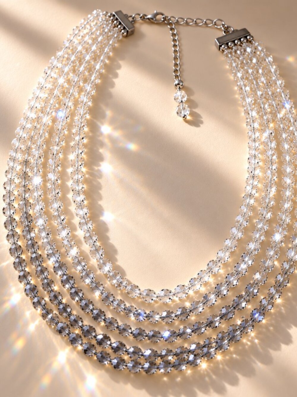 Gradient Crystal Clear/Silver Multi-Strand Necklace